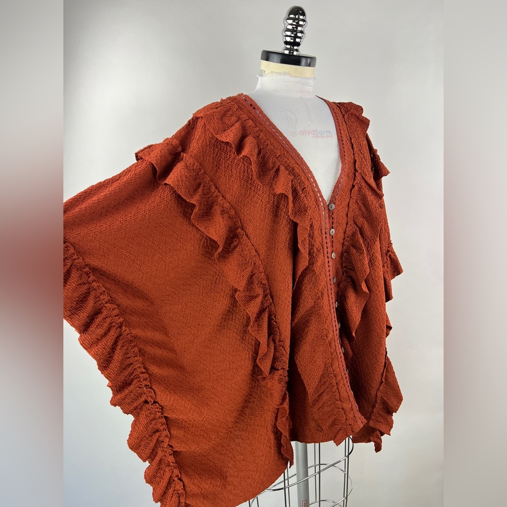 💚 3495. Oversized Rust Textured Button Front Blo… - image 2